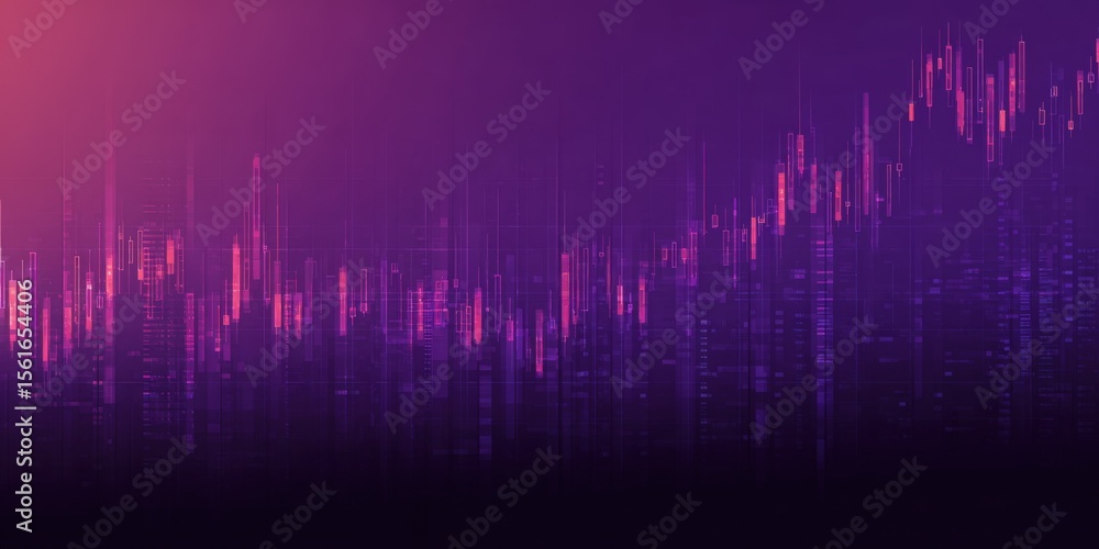 Poster abstract digital data visualization with vibrant purple and pink glowing lines.