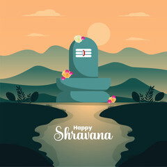Happy Sawan Indian festival celebration background design with Lingam vector illustration.
