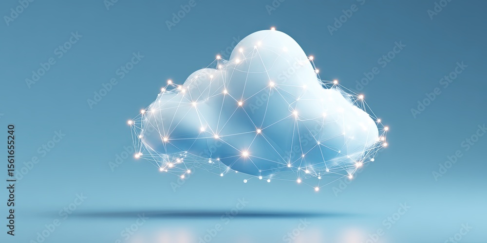 Aufkleber digital cloud icon with network connections and data transfer concept in bright design.
