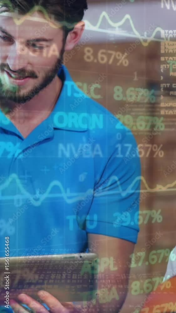 Poster animation of data processing over people using phone animation