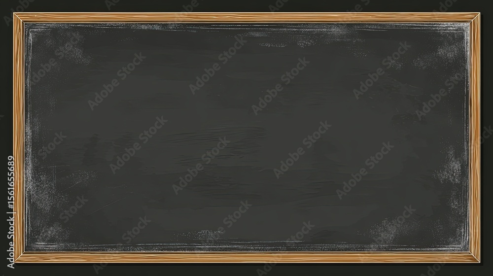 Poster empty classroom blackboard with wooden frame for education and learning.