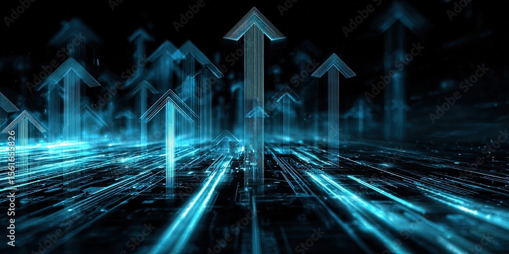 Poster Futuristic Digital Data Flow with Illuminated Arrows and Technology Concept.