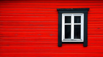 Obraz premium Red Wooden Wall with Black and White Window