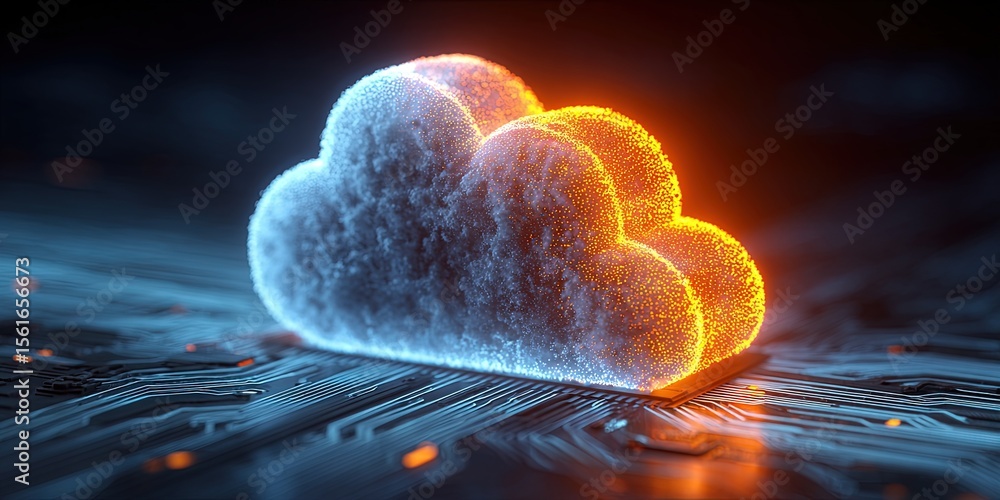 Poster Advanced Cloud Computing Technology Concept with Digital Data and Network Connections.