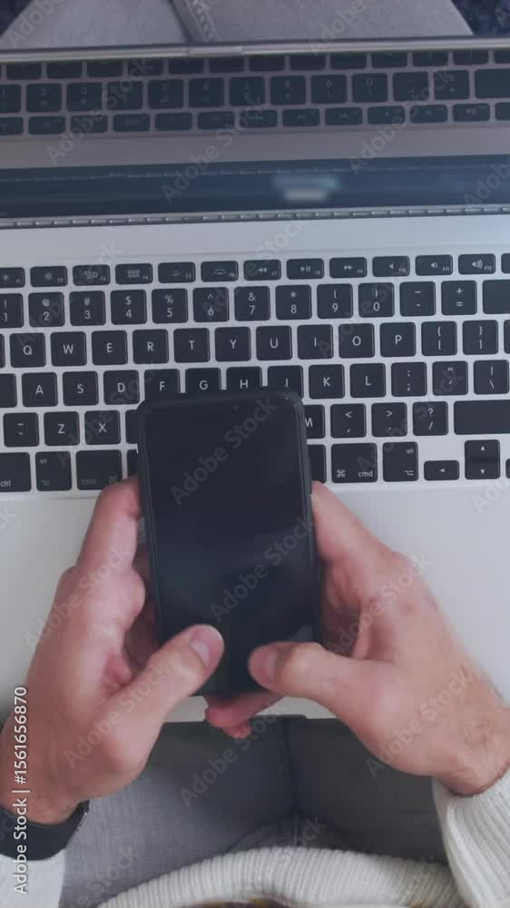 Poster animation of data processing over woman using smartphone