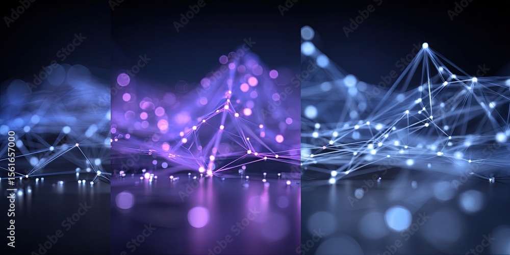 Aufkleber Abstract digital network connections with glowing points and geometric lines design.