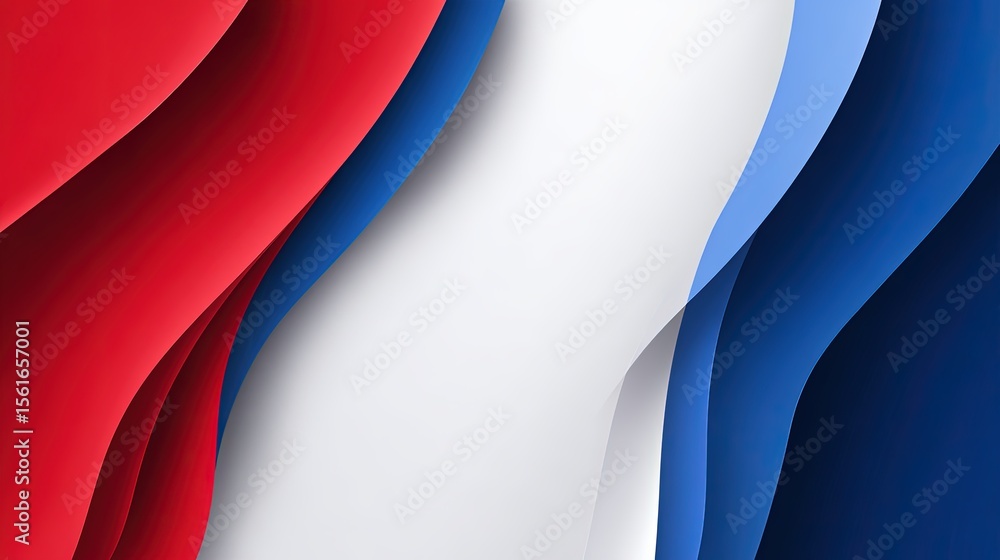 Poster Abstract modern wavy flowing design with vibrant red white and blue colors and layered texture for digital art and background purposes.