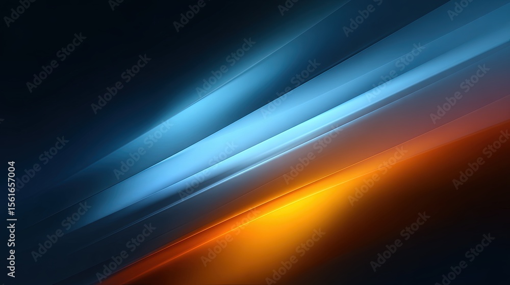 Poster Dynamic abstract background with vibrant streaks of blue orange and black light motion.