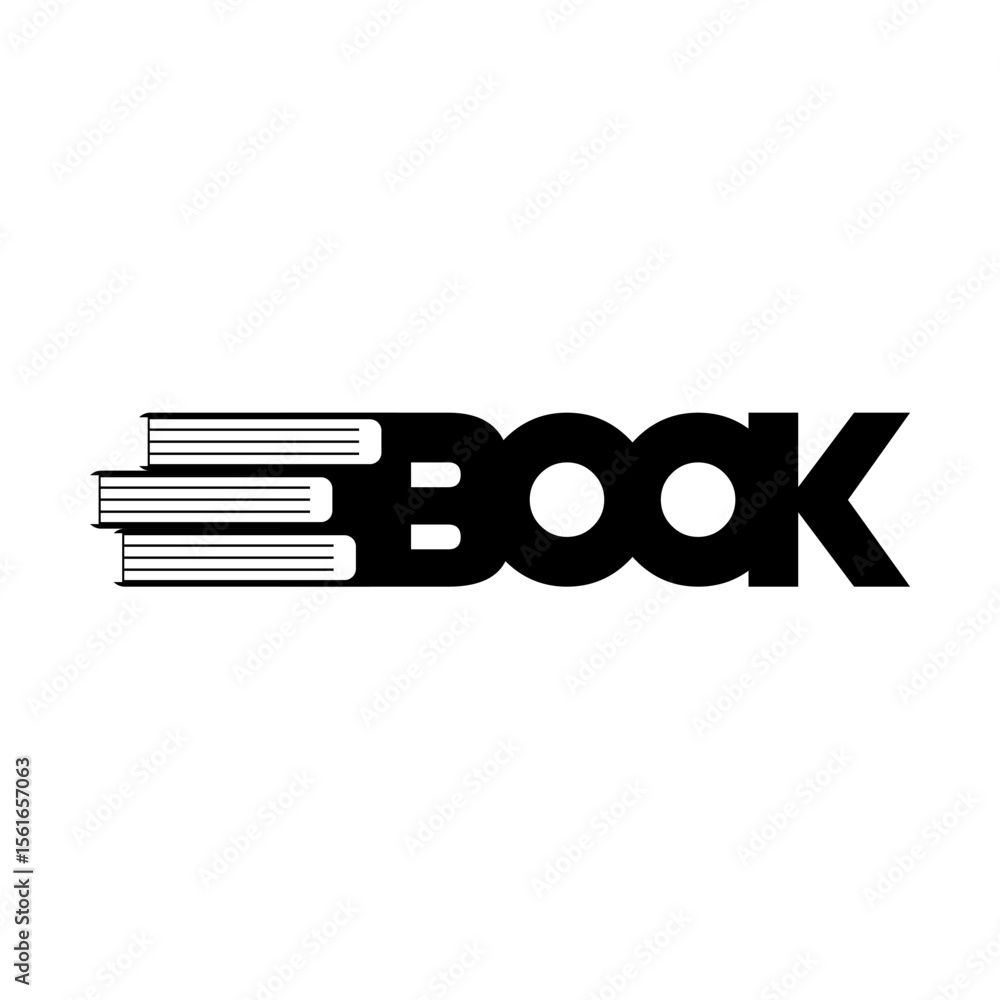 Fototapete graphic design showcasing the word 'book,' where part of the letters are illustrated with stacked bo