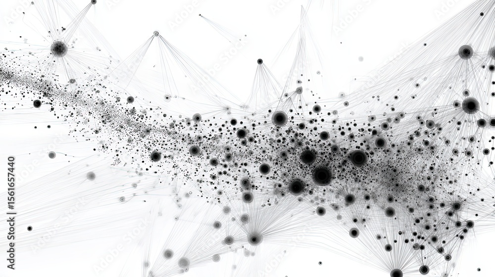 Poster Abstract digital network visualization of interconnected nodes and data flow.