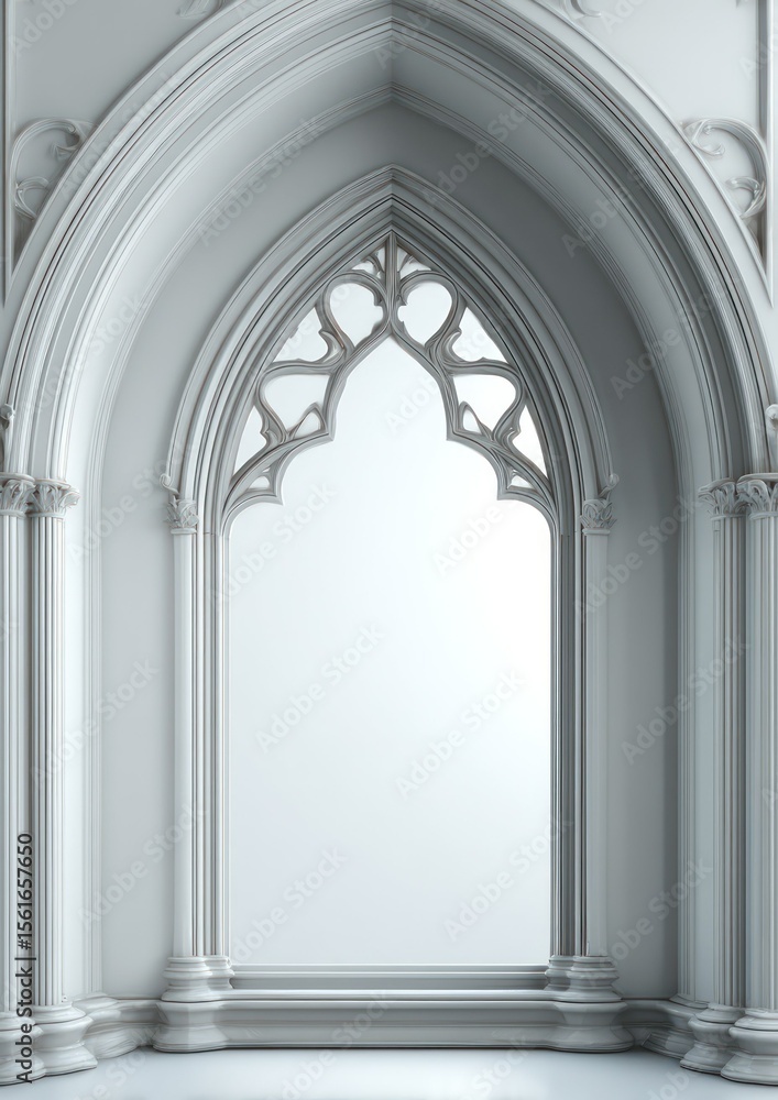 Poster architectural elegance: a detailed rendering of a gothic archway with intricate ornamental features