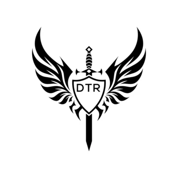 DTR "Warrior Shield and Sword Emblem with Wings Logo," DTR Later Logo, "Black Tribal Winged Sword Crest Vector," "Heraldic Emblem with Wings, Sword, and Shield,"