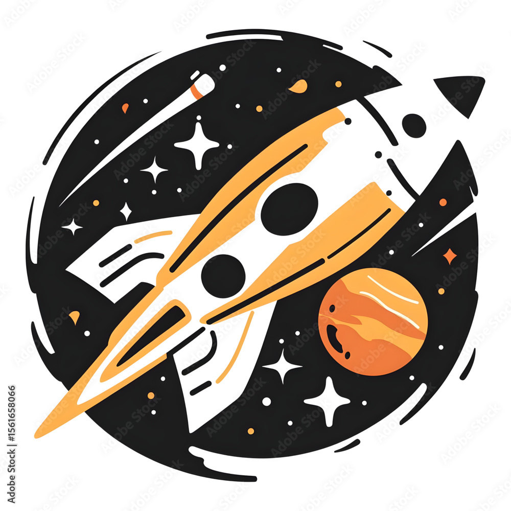 Aufkleber rocket launching into space outer space graphic illustration cosmic environment side view adventure 