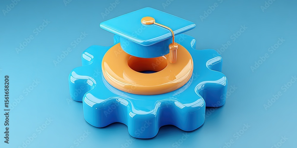 Poster Modern educational concept with gear and graduation cap symbolizing learning and engineering.