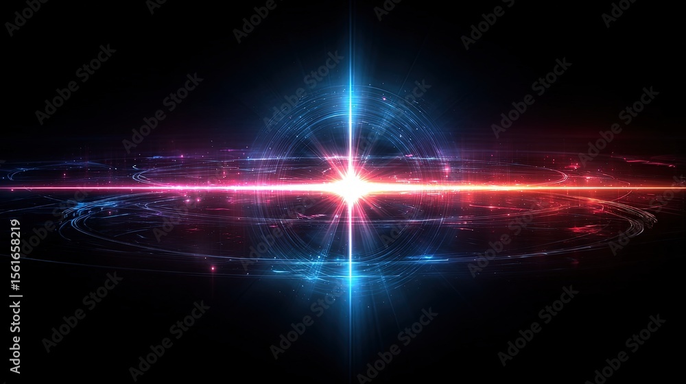 Poster stunning abstract digital art with vibrant light burst and symmetrical energy pattern.