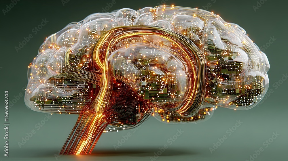 Poster Futuristic digital brain with glowing circuits representing artificial intelligence technology.