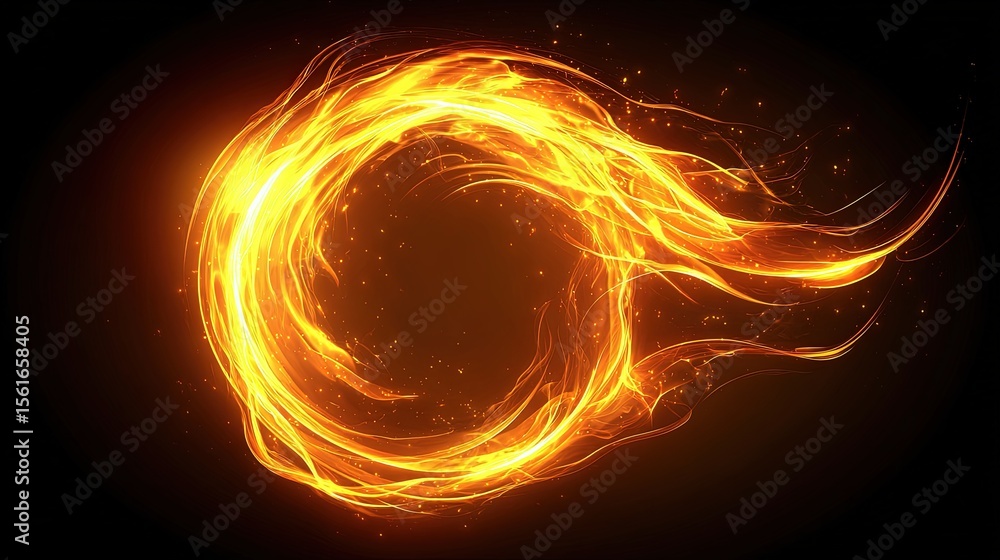 Poster dynamic fiery ring with flowing flames and sparks creating intense energy effect.