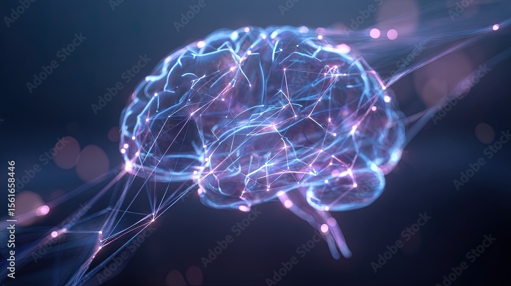 Poster Futuristic digital brain with neural connections glowing and abstract technology.