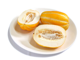Fresh Korean melon on a white bowl