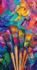 Vibrant paint strokes and paintbrushes