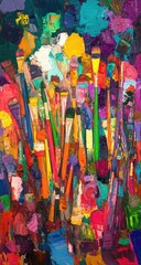 Abstract painting of vibrant paintbrushes
