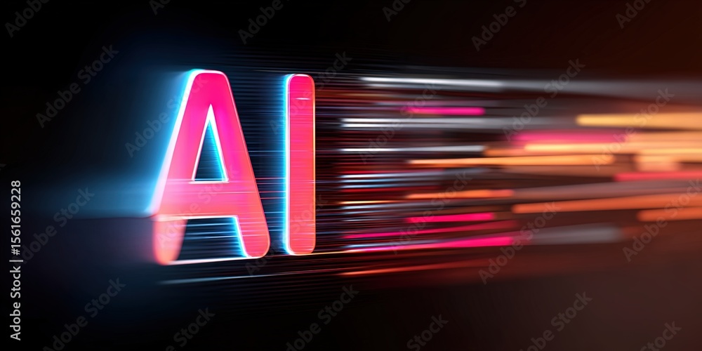 Poster vibrant ai letters motion blur digital technology artificial intelligence concept.