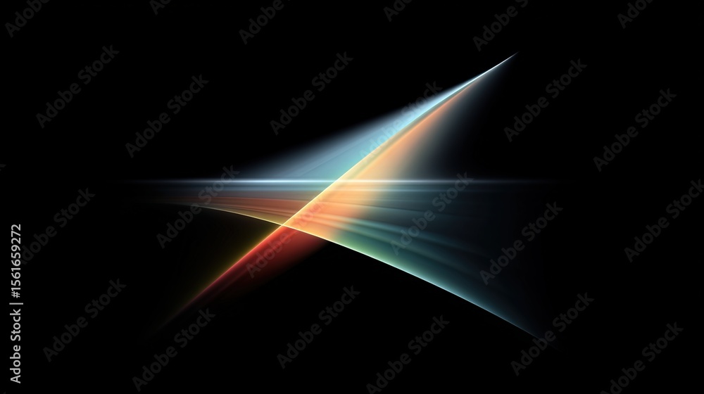Poster Abstract light streaks and colorful reflections on black background with glowing effect.