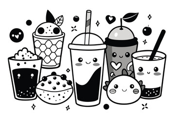 Vector illustration set of milk cartons, cups, and glasses for food and drink design