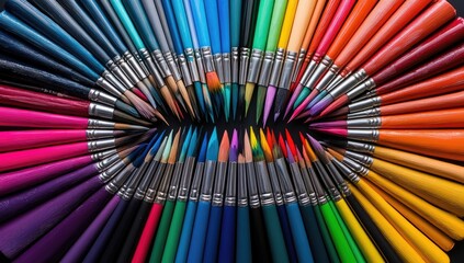 Colorful art supplies arranged in a circle