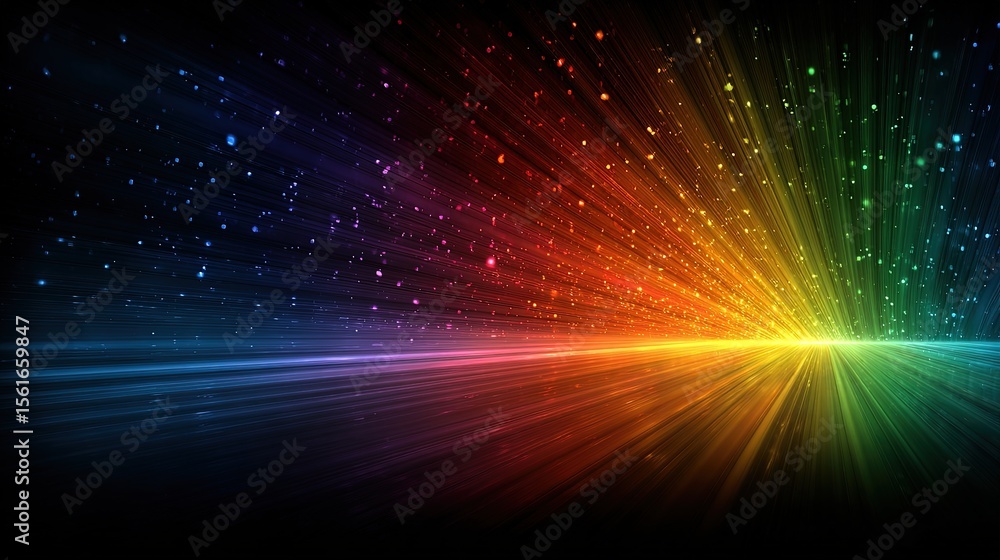 Poster vibrant colorful light rays radiating outward creating a dynamic abstract background.