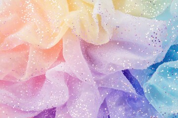 Rainbow tulle fabric with glitter