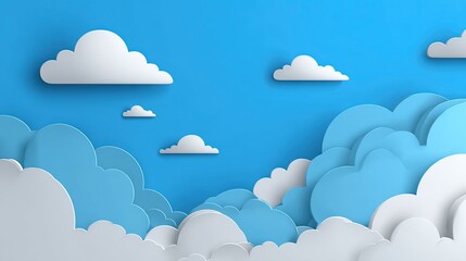 Abstract sky with white and blue layered clouds against a bright blue background.