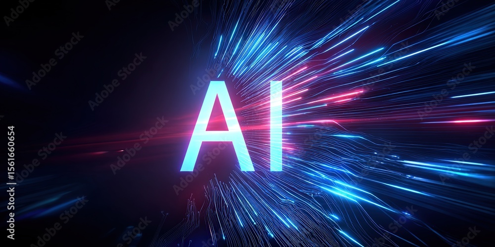 Poster vibrant digital illustration of artificial intelligence concept with glowing ai letters and dynamic 