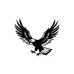 Obraz premium Striking black eagle silhouette in flight, ideal for logos, tattoos, or wildlife art. Bold, dynamic design with powerful wings