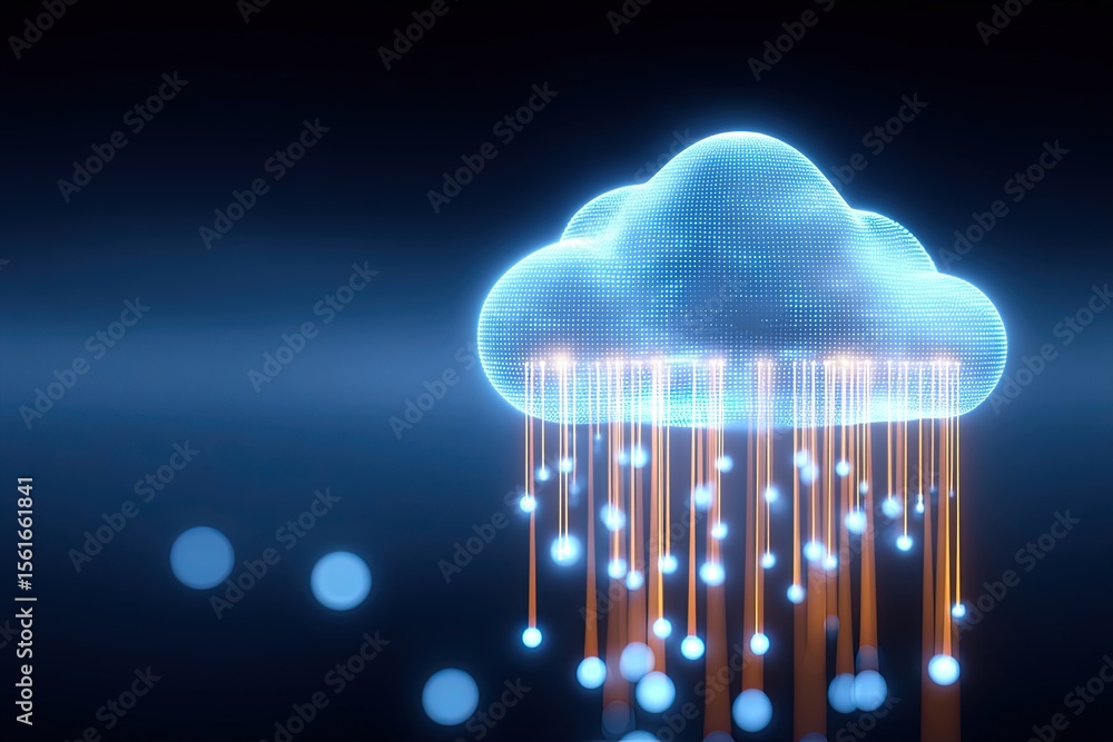 Aufkleber Digital Cloud Technology Concept with Data Streaming and Connectivity Elements.