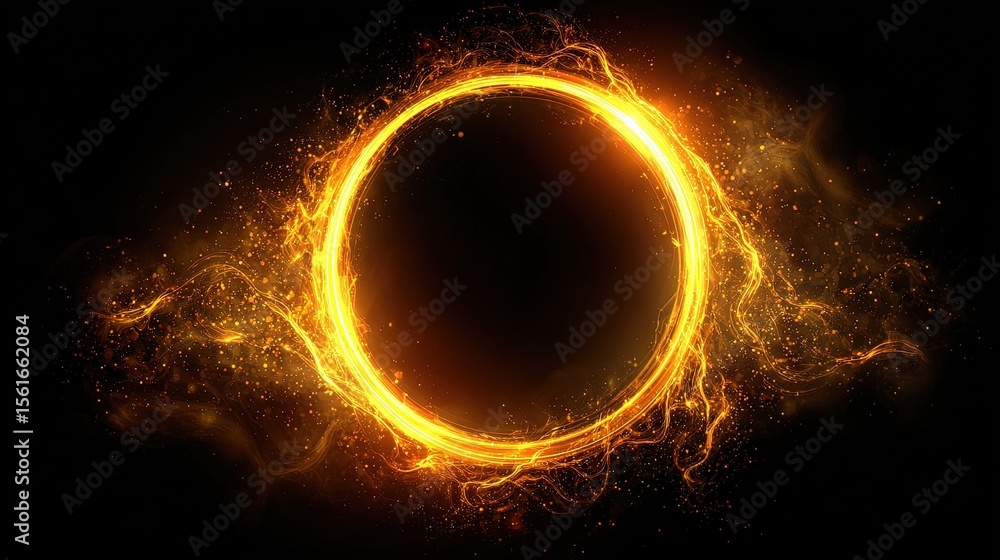 Poster dynamic fiery ring with glowing sparks creating a powerful and energetic visual.