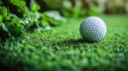 Golf ball on a lush green course