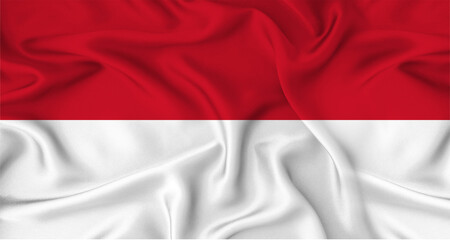 Realistic Monaco flag waving. Close up of flag of Monaco with cloth texture