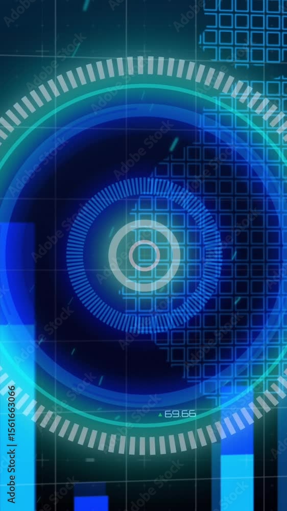 Poster animation of processing circle, data and world map on black background