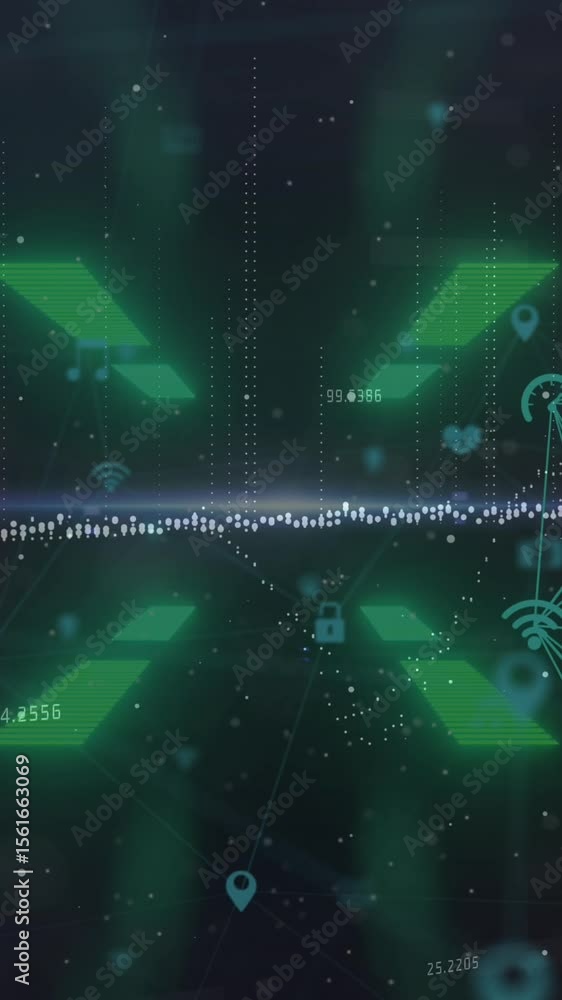 Poster animation of network of connection and neon lights moving on black background