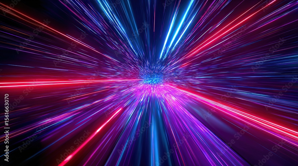 Poster vibrant colorful light streaks speeding through dark space creating a dynamic scene.