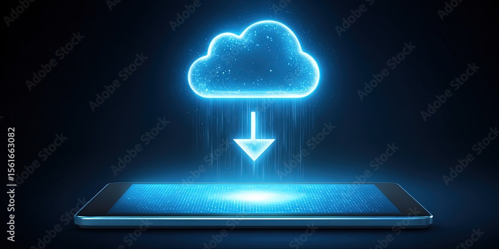 Aufkleber modern digital cloud computing cloud storage technology with data download concept.