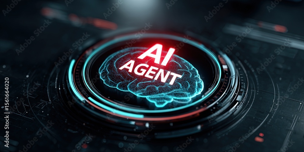 Aufkleber highly detailed digital illustration of an artificial intelligence agent with glowing brain and futu
