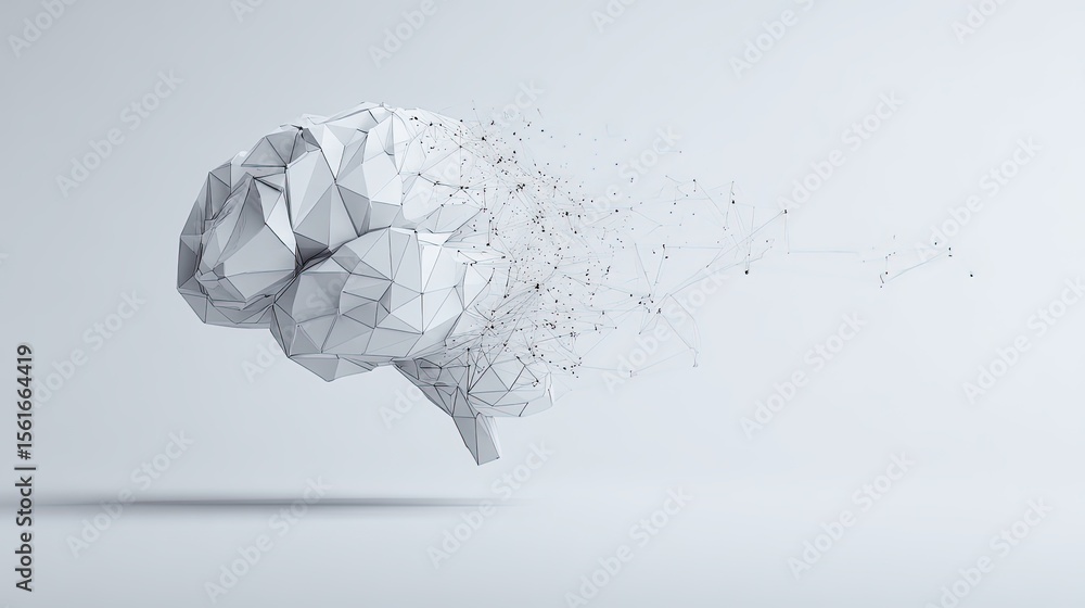 Aufkleber modern abstract digital representation of a brain in geometric low poly style.