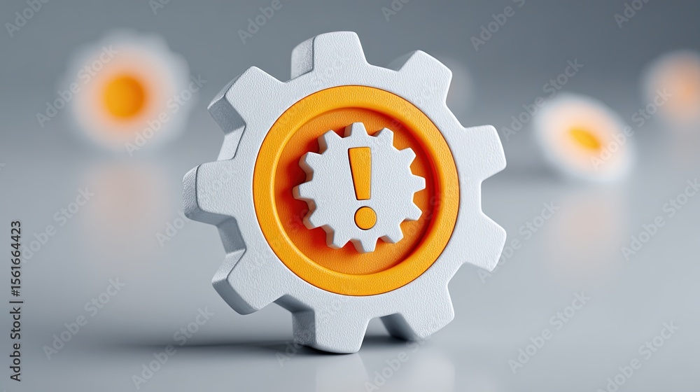 Aufkleber close-up of gear with exclamation mark symbol representing technical error or warning alert in machi