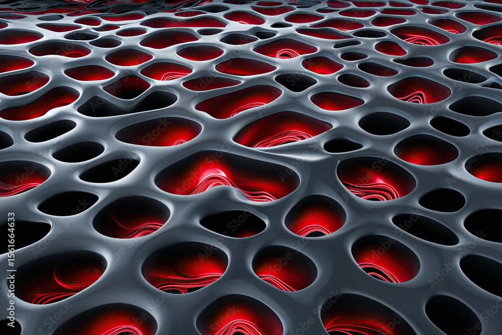 Poster mysterious black maze with vibrant red wave patterns in cutting edge tech design