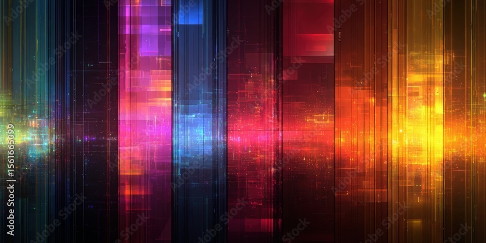 Leinwandbilder Vibrant colorful abstract digital background with glowing vertical lines and light effects.