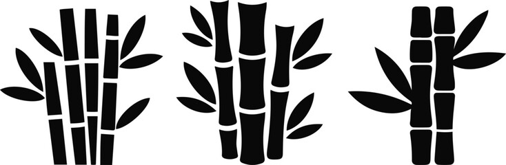 Bamboo Icons Set – Vector Bamboo Stalks and Leaves Silhouette Design.