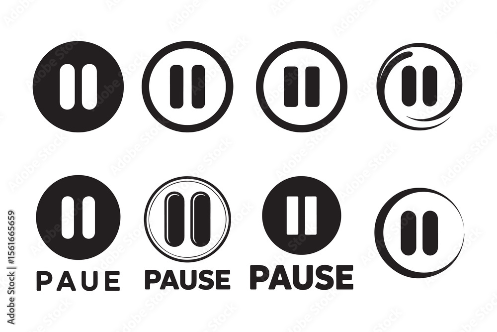 Poster black pause icons with text on white background button