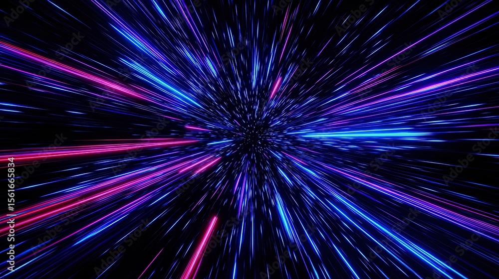 Poster vibrant neon light trails in motion with dynamic colorburst effect for digital art.